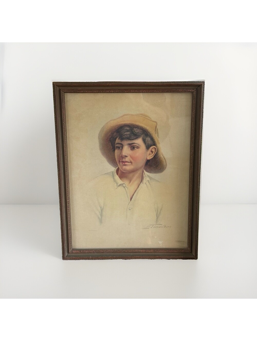 Vintage Antonio Enrico Fiorentino Young Boy Portrait Color Print Framed